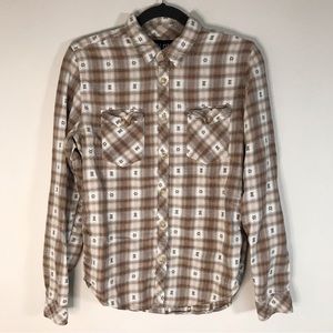 Kill City Plaid Aztec Embroidered Western Flannel Button Up Shirt Size Small